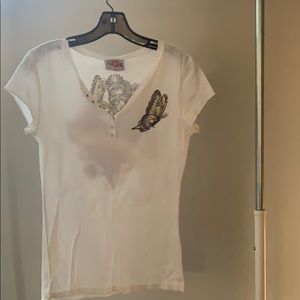 Ankh Royalty rhinestone butterfly white tee medium